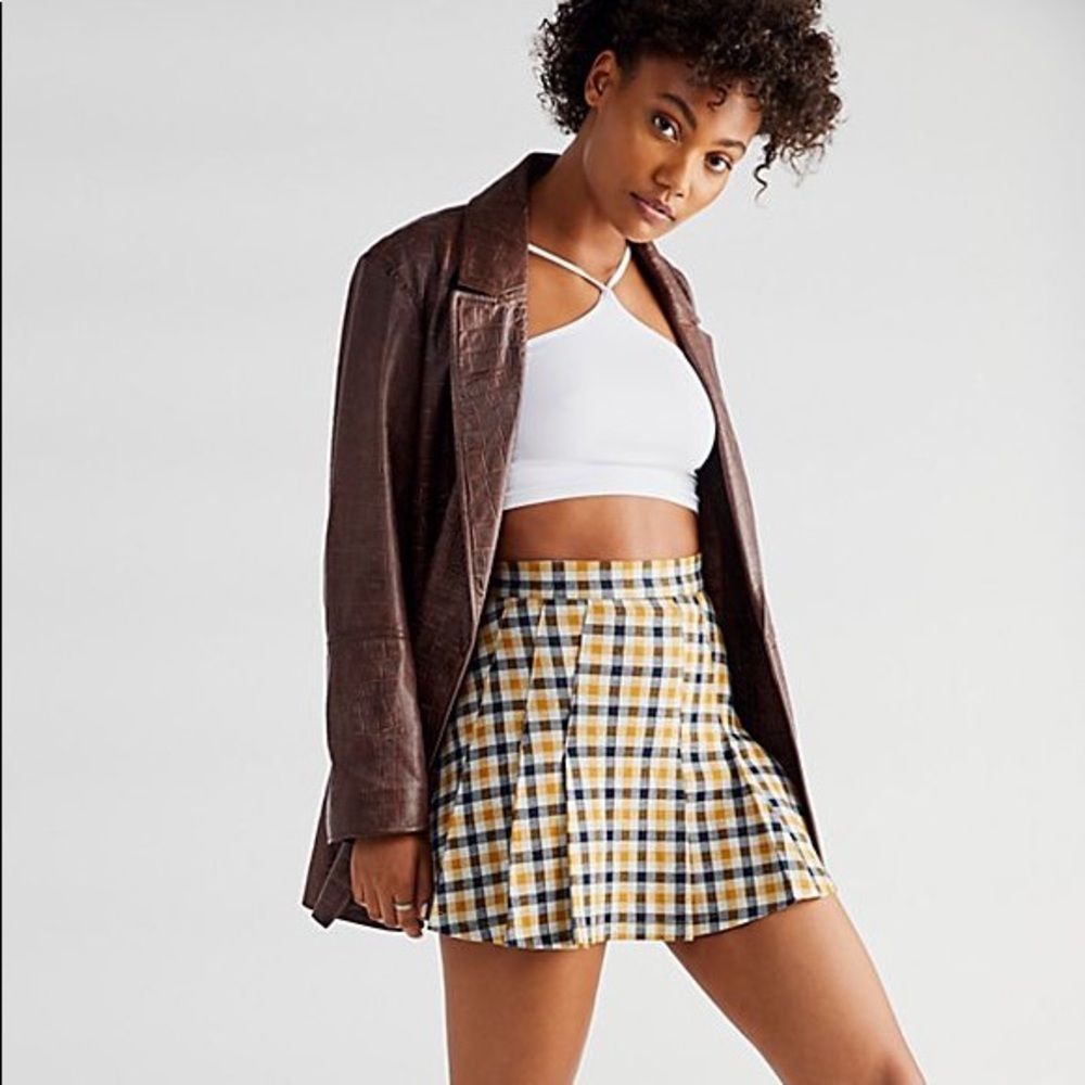 Free People Plaid Pleated Mini Skirt